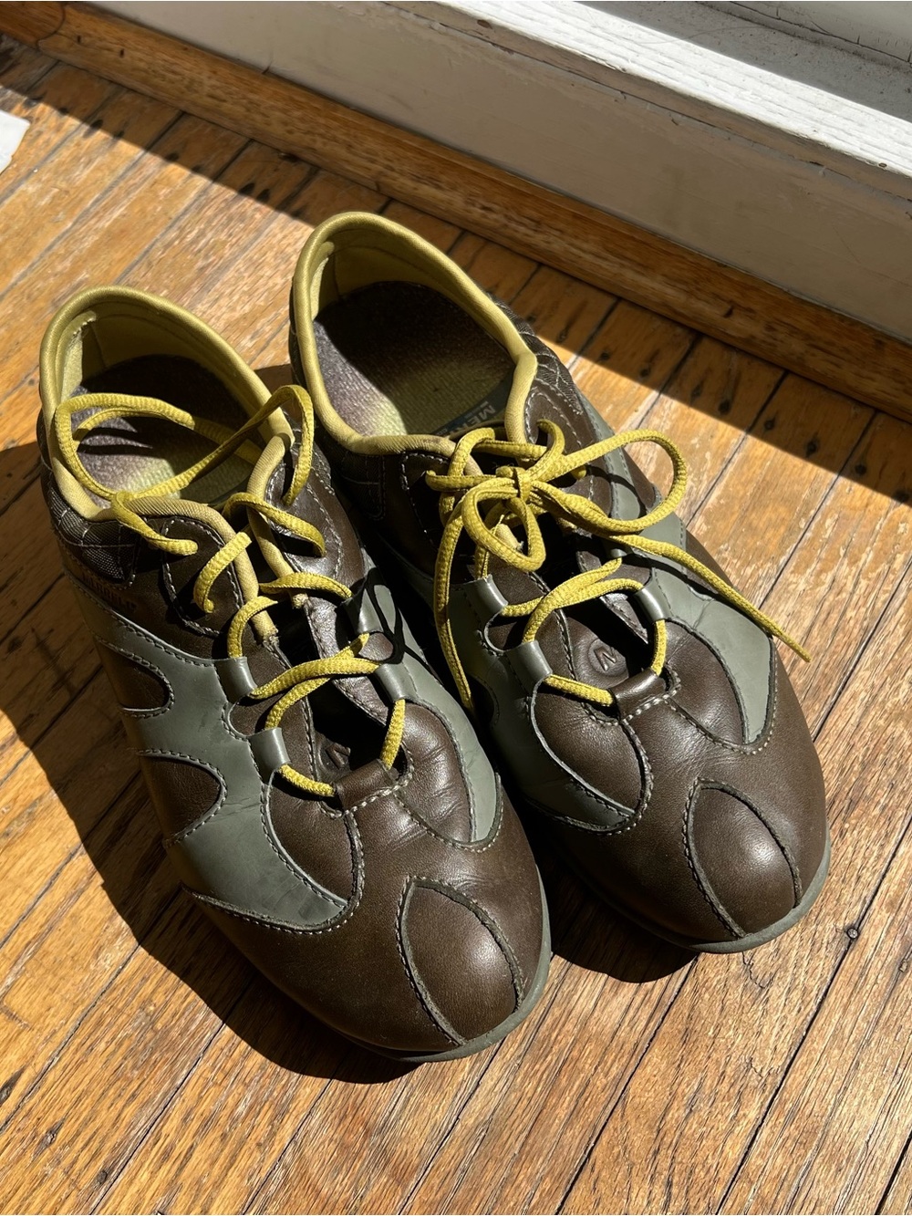 SOLD Merrell Brown/Olive Sneakers with Yellow Accents